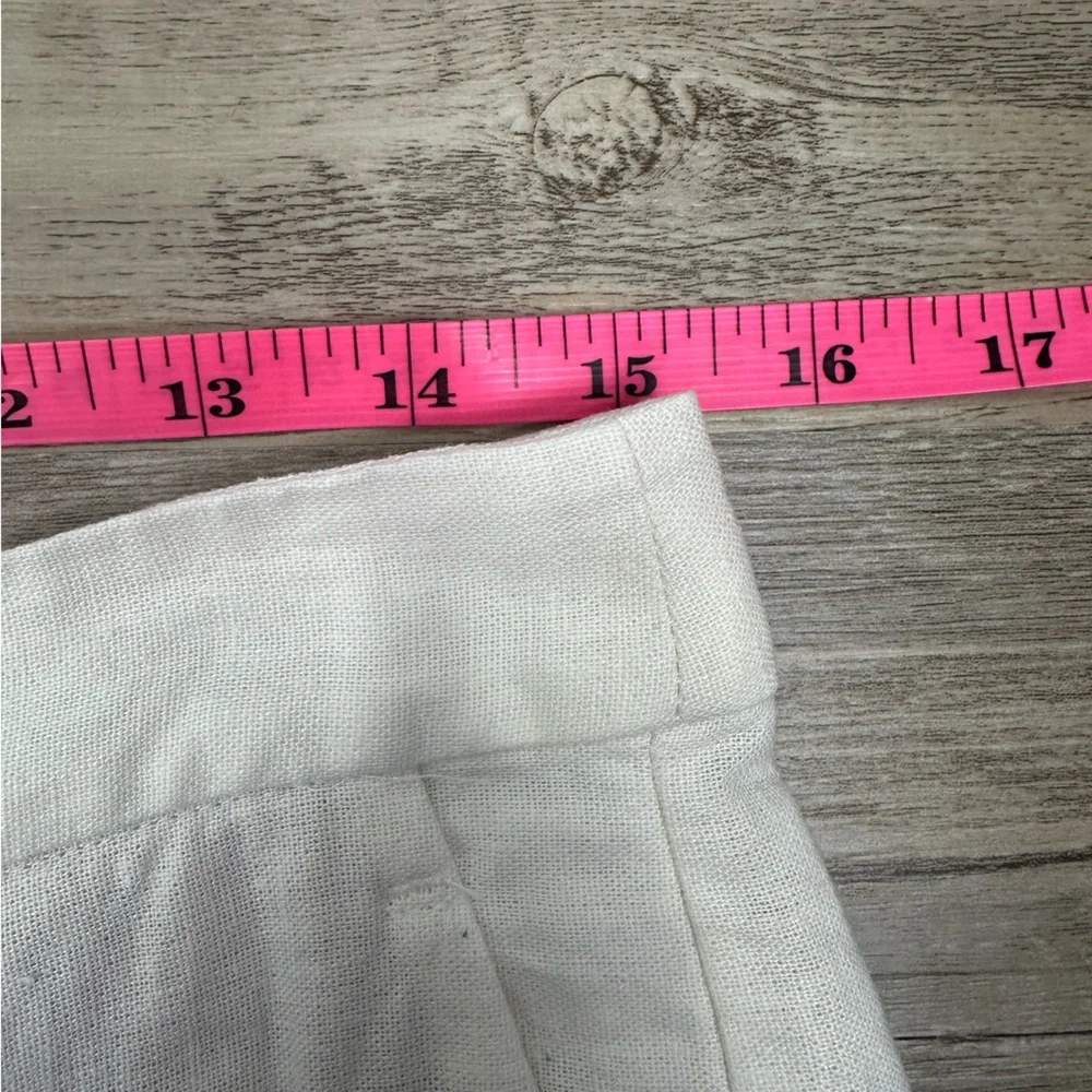 Zara White Embroidered Linen Blend Pants Trousers Size Large